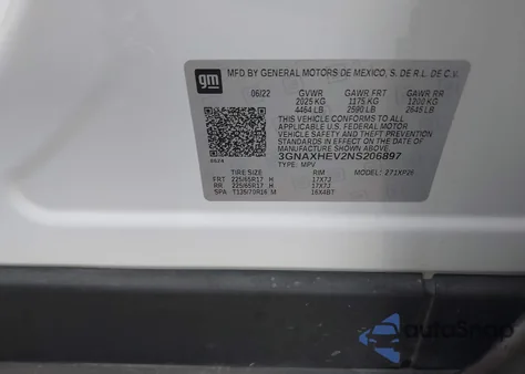 2022 Chevrolet Equinox Fwd Ls из США, поврежденный, VIN 3GNAXHEV2NS206897